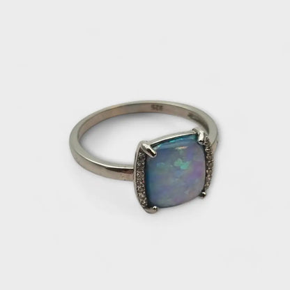 Anillo vintage de plata 925 y ópalo azul sintético regalos para mujer Cultura