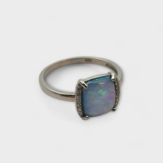 Anillo vintage de plata 925 y ópalo azul sintético regalos para mujer Cultura