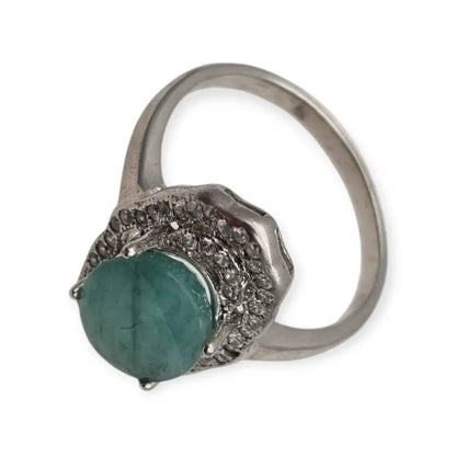 Anillo vintage de plata 925 con piedra verde oval y orla circonitas años