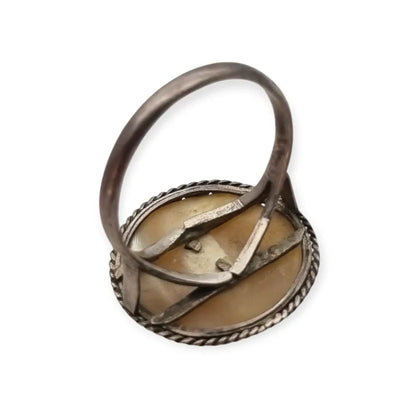 Anillo vintage de plata con símbolo oriental en nácar Joyería china años