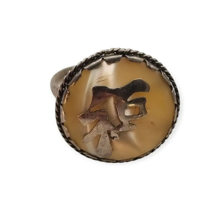 Anillo vintage de plata con símbolo oriental en nácar Joyería china años