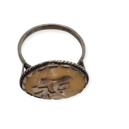 Anillo vintage de plata con símbolo oriental en nácar Joyería china años