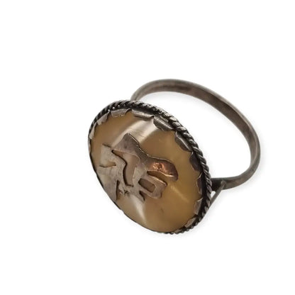 Anillo vintage de plata con símbolo oriental en nácar Joyería china años