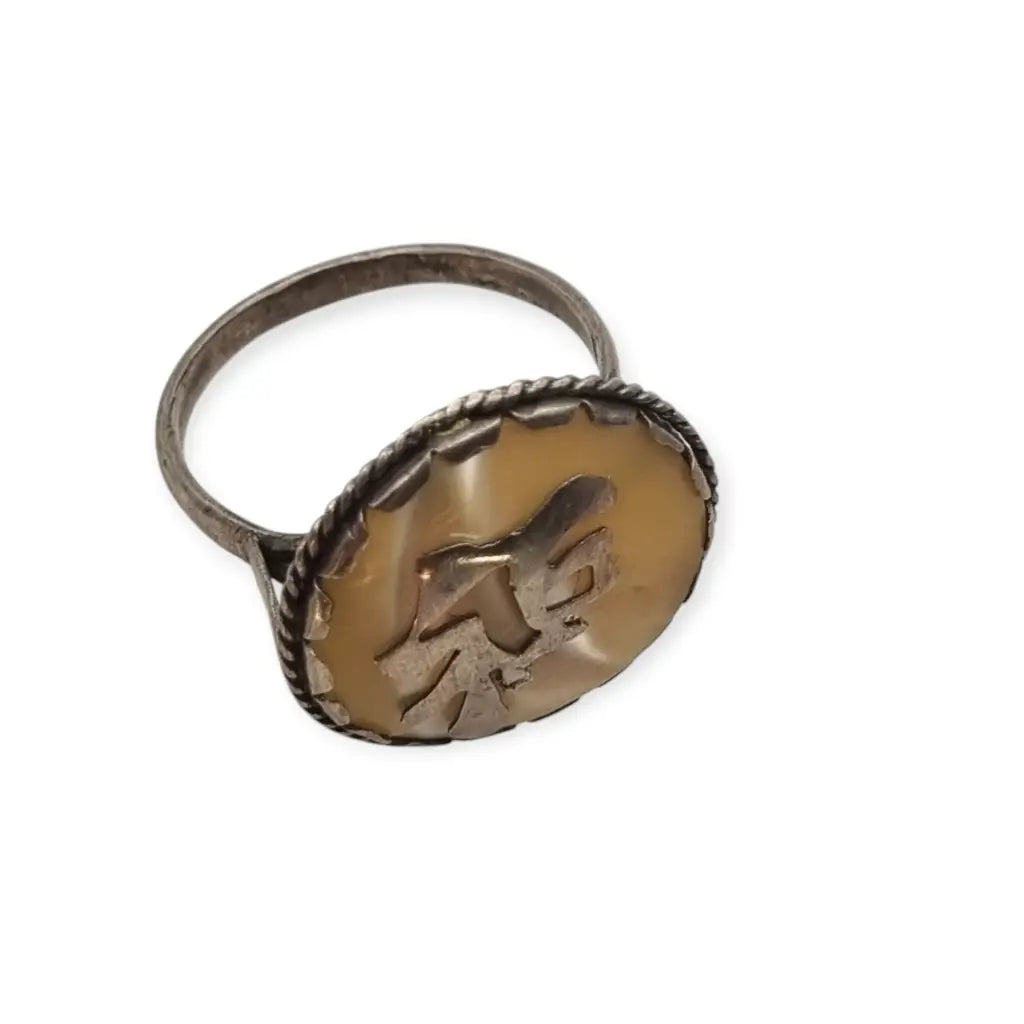 Anillo vintage de plata con símbolo oriental en nácar Joyería china años