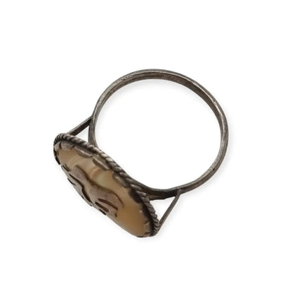 Anillo vintage de plata con símbolo oriental en nácar Joyería china años