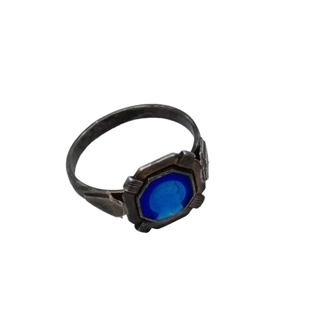 Anillo virgen esmalte azul y plata para mujer de ley anillo religioso art