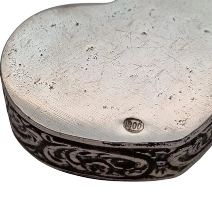 Antigua caja corazón con querubines de plata 800 estilo barroco ángeles.