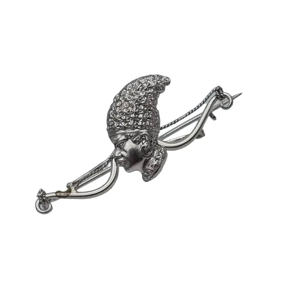 Broche de cara mujer africana con grandes aros en plata vintage ley