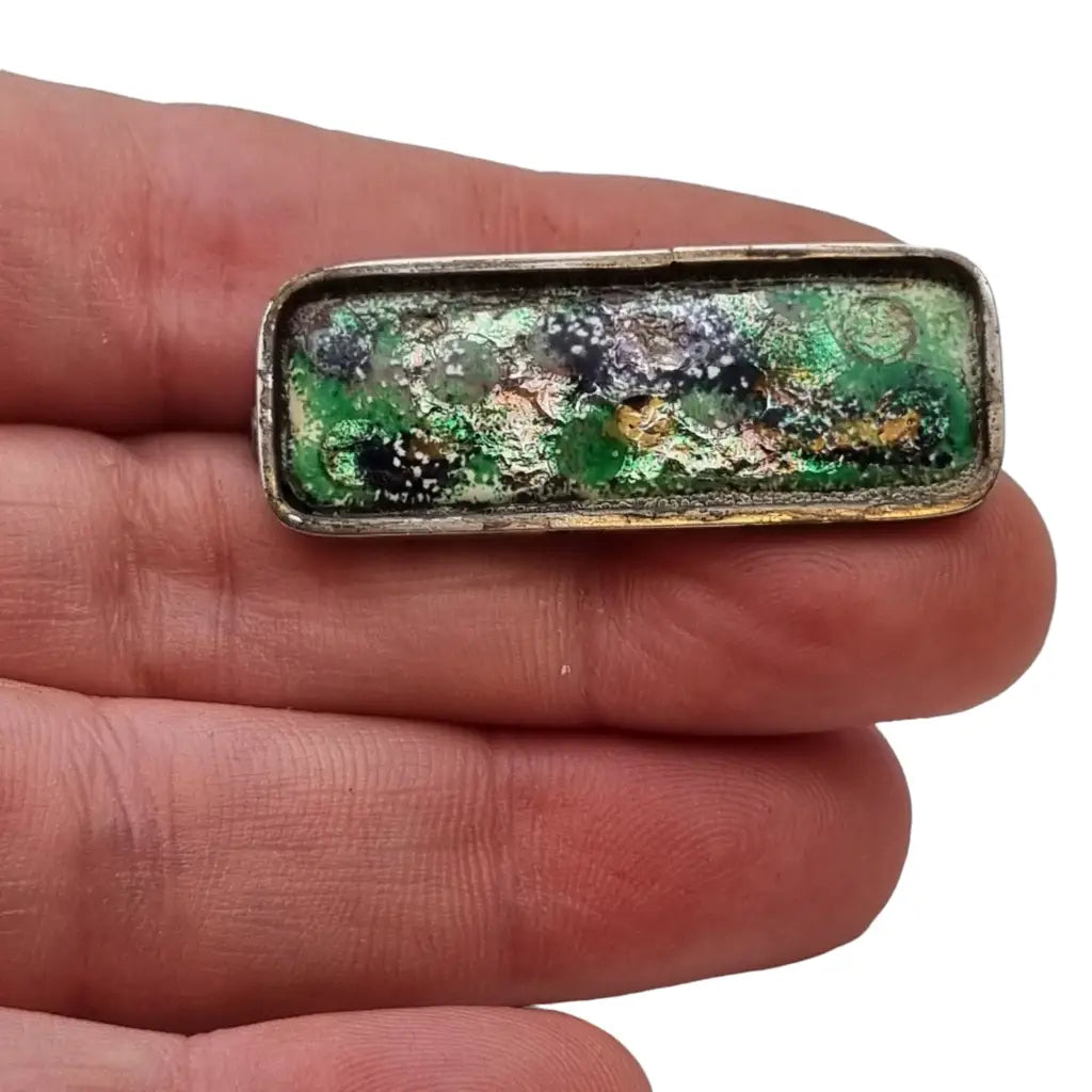 Broche de esmalte verde y plata vintage los 70 para mujer. - LaBizarreSusu