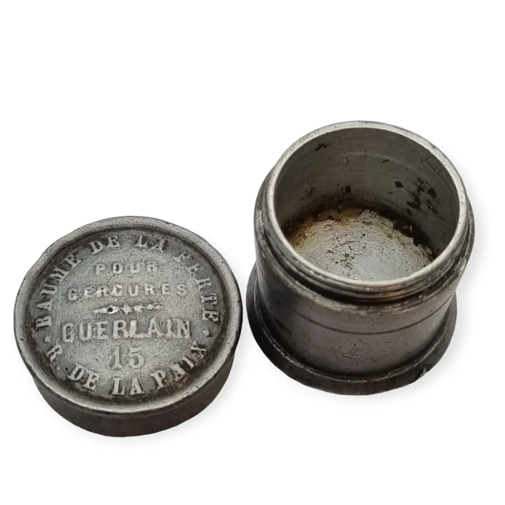 “Baume de la Ferté” Contenedor ungüento peltre Guerlain FRANCIA 1880
