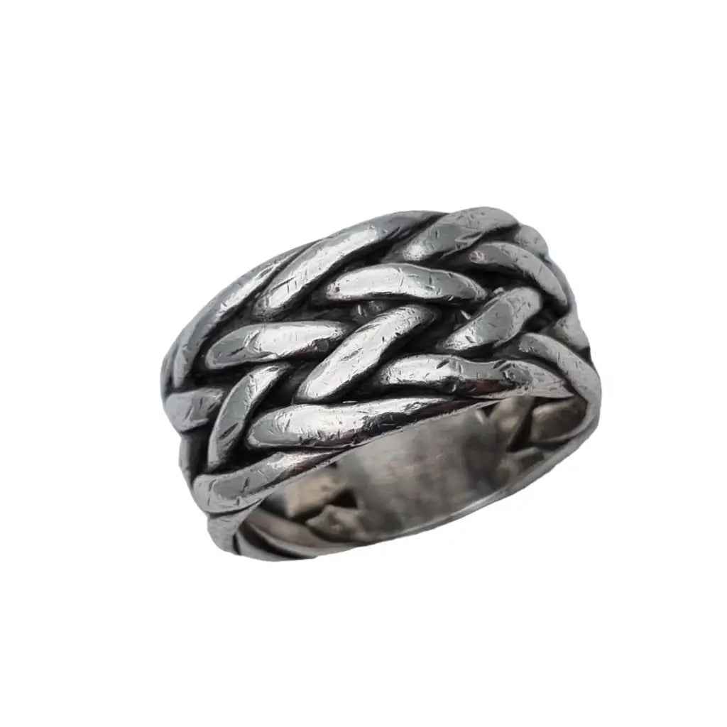 Anillo trenzado de plata vintage para mujer anillo grande diseño