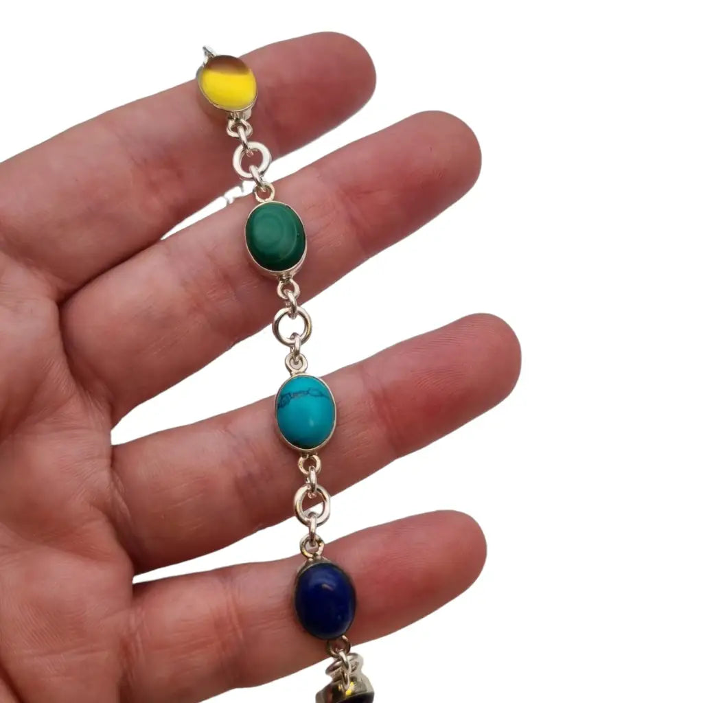 Pulsera de chakras plata con piedras naturales para mujer estilo boho Circa