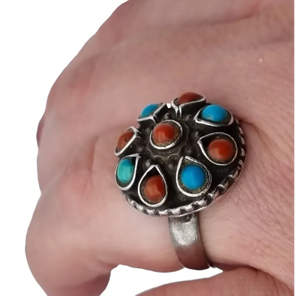 Anillo coral turquesa vintage anillos boho para mujer anillo azul rojo