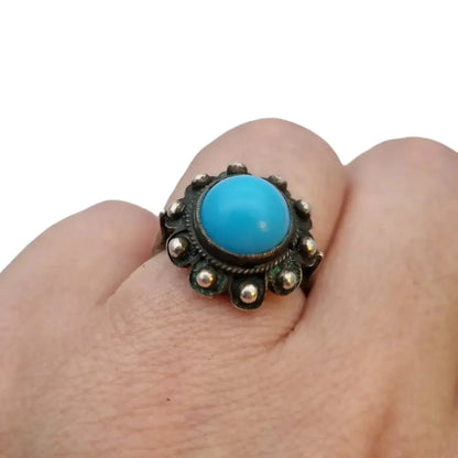 Anillo boho de plata ley y piedra azul estilo charro joyería verano