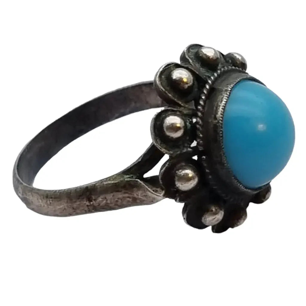 Anillo boho de plata ley y piedra azul estilo charro joyería verano