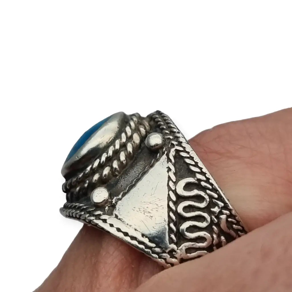 Anillo boho de plata y piedra azul anillos vintage para mujer 1980.