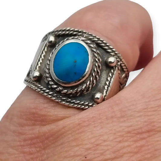 Anillo boho de plata y piedra azul anillos vintage para mujer 1980.