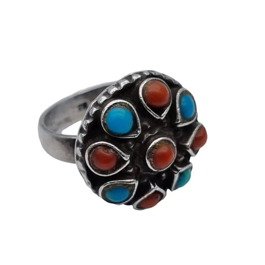 Anillo coral turquesa vintage anillos boho para mujer anillo azul rojo