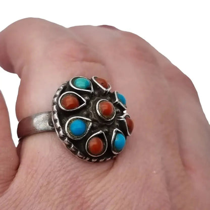 Anillo coral turquesa vintage anillos boho para mujer anillo azul rojo