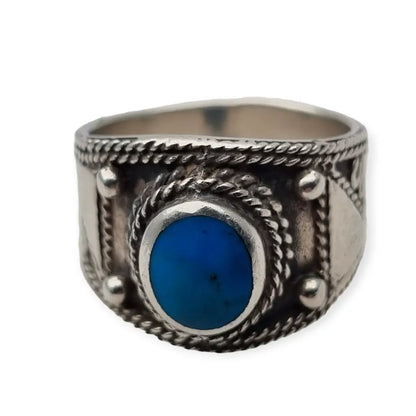 Anillo boho de plata y piedra azul anillos vintage para mujer 1980.