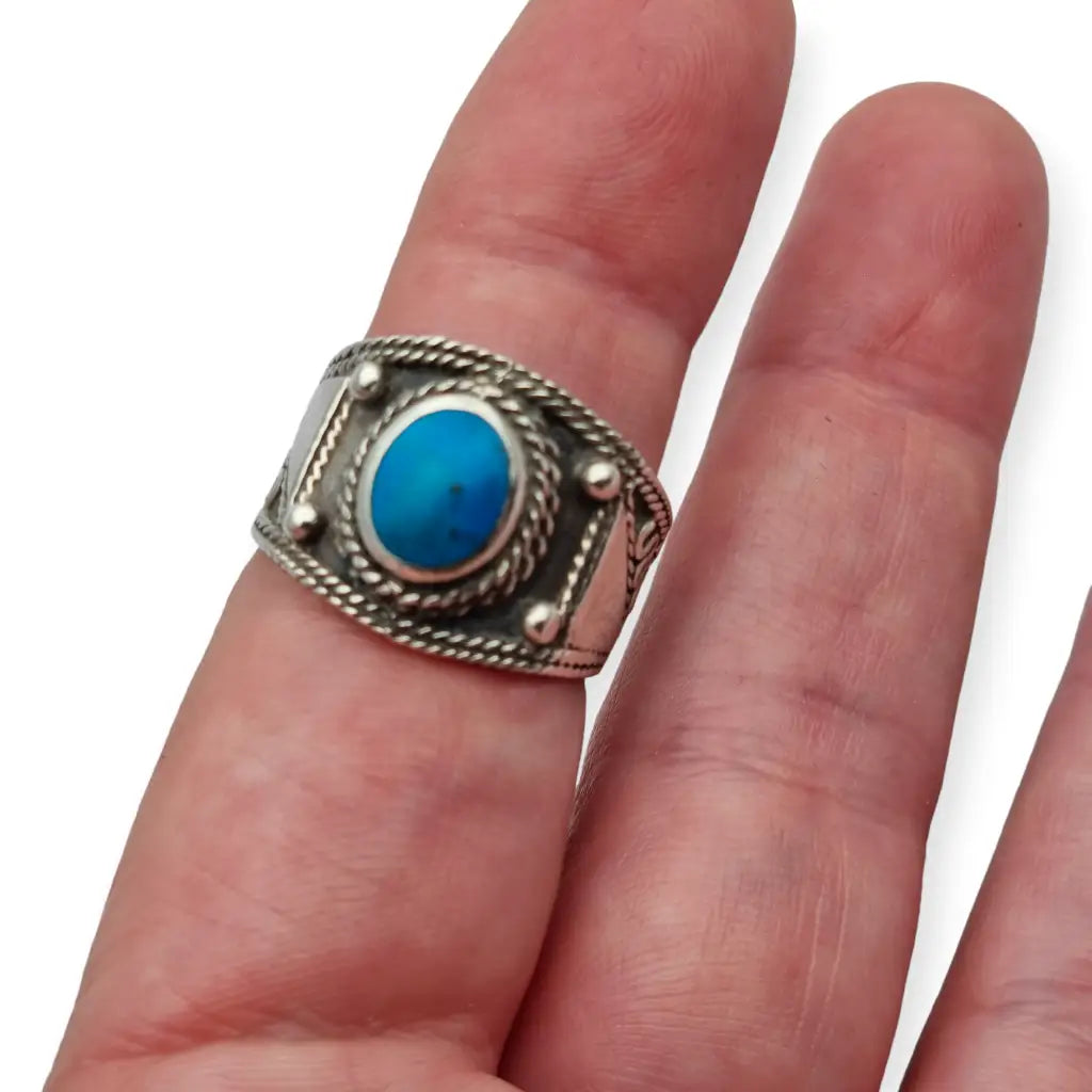 Anillo boho de plata y piedra azul anillos vintage para mujer 1980.