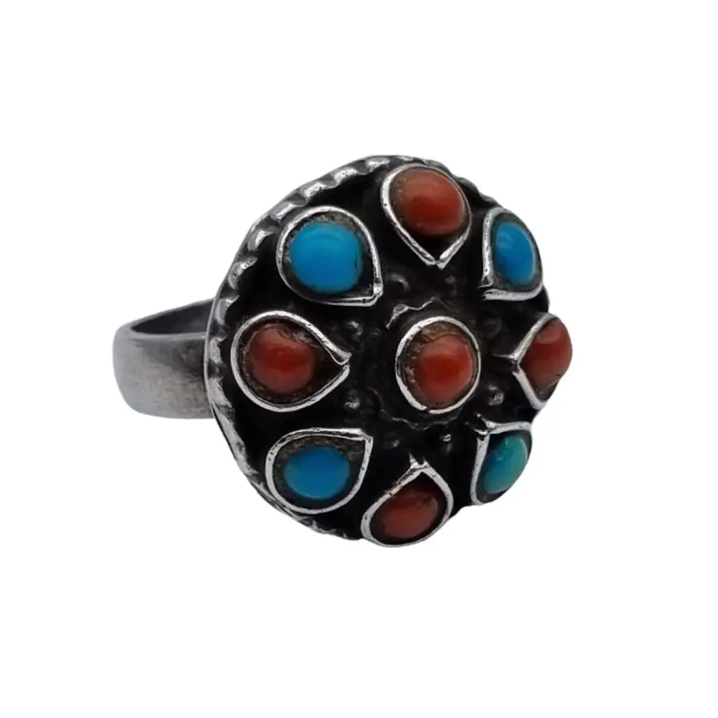 Anillo coral turquesa vintage anillos boho para mujer anillo azul rojo