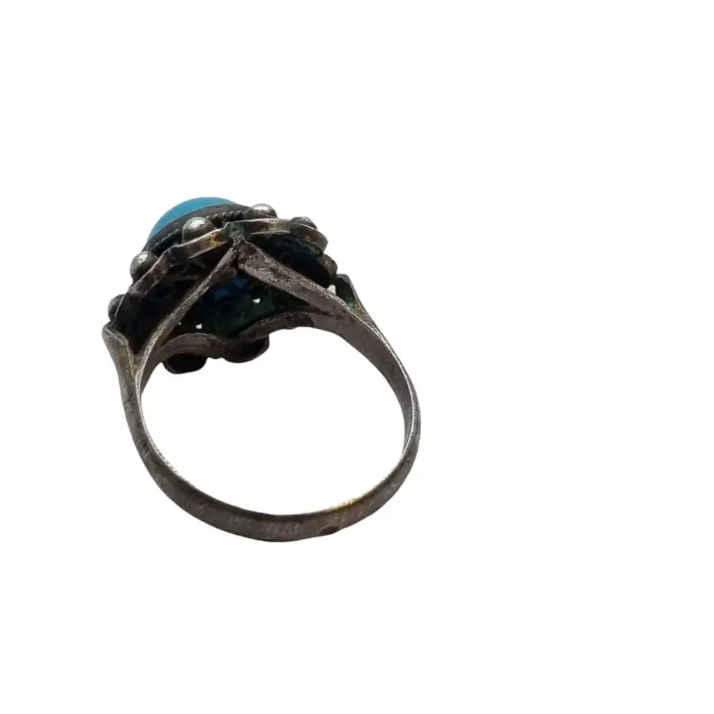 Anillo boho de plata ley y piedra azul estilo charro joyería verano