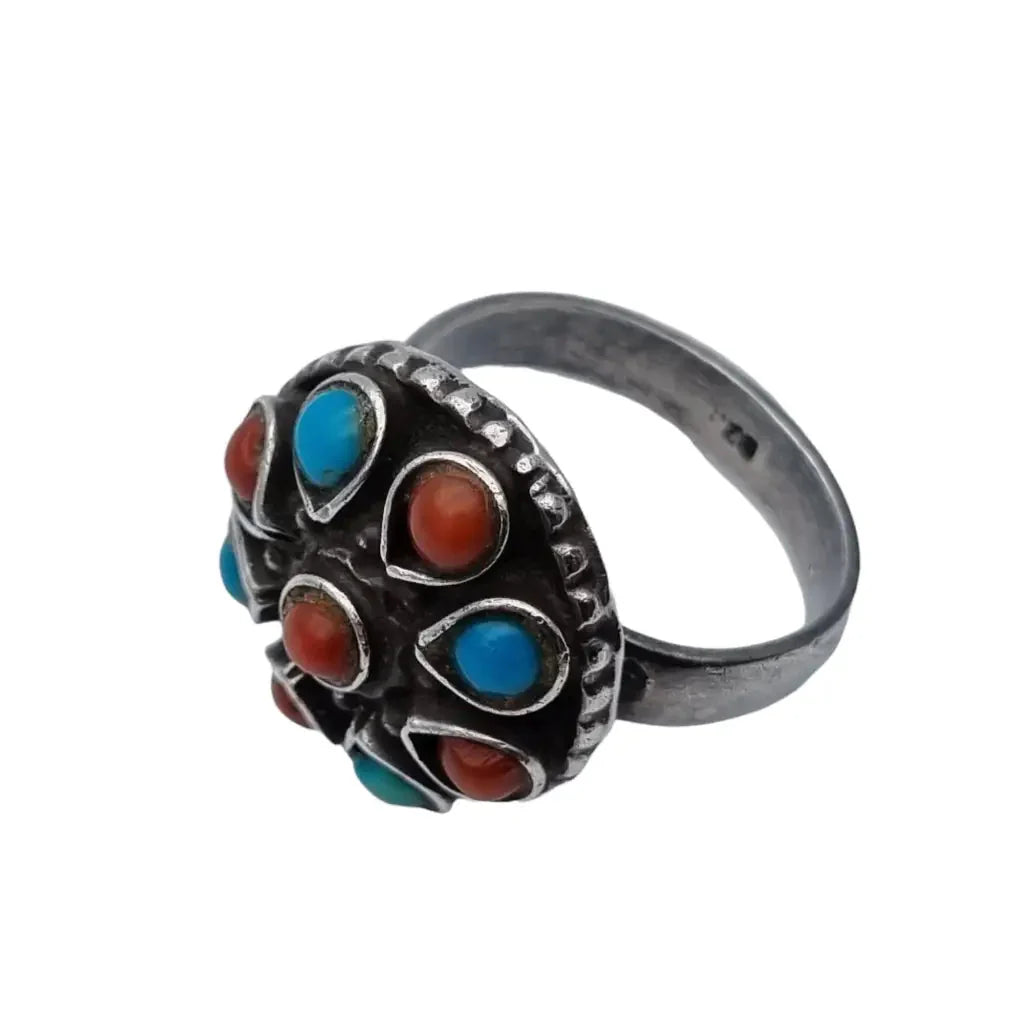 Anillo coral turquesa vintage anillos boho para mujer anillo azul rojo