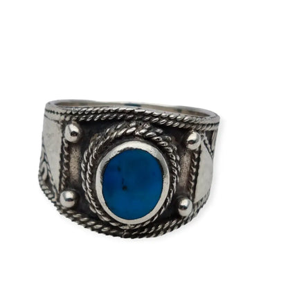 Anillo boho de plata y piedra azul anillos vintage para mujer 1980.