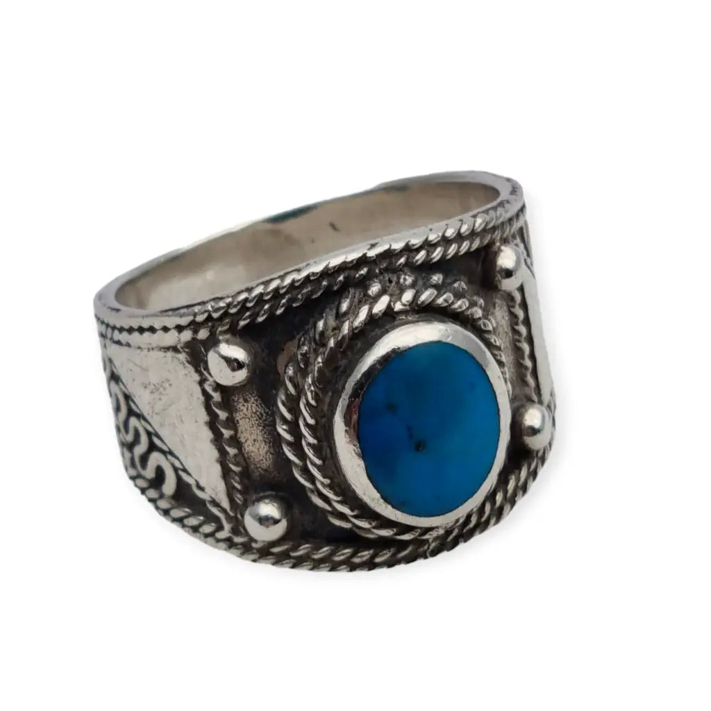 Anillo boho de plata y piedra azul anillos vintage para mujer 1980.