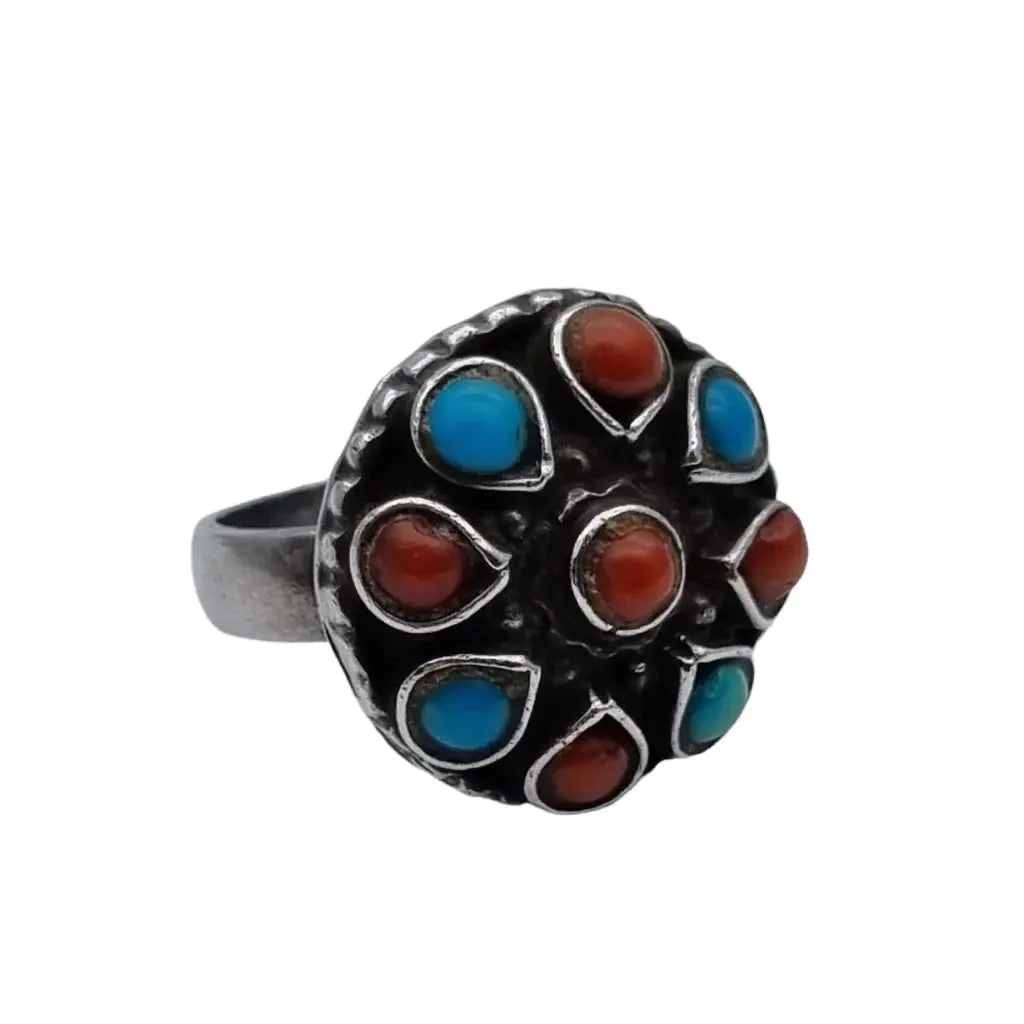 Anillo coral turquesa vintage anillos boho para mujer anillo azul rojo