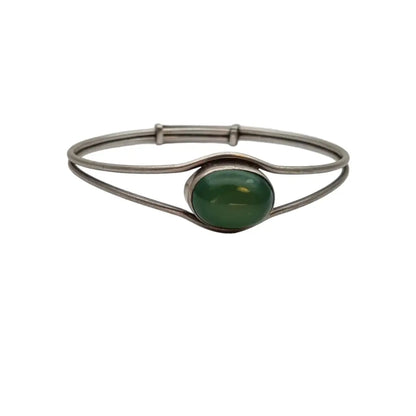 Brazalete de calcedonia pulsera Boho plata piedra verde natural Circa 1970