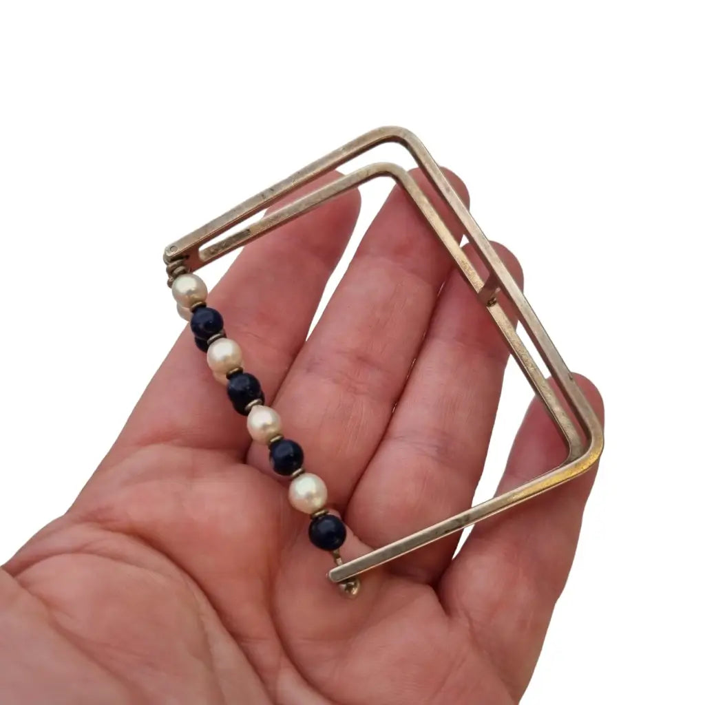 Brazalete raro de plata perlas bolas azules