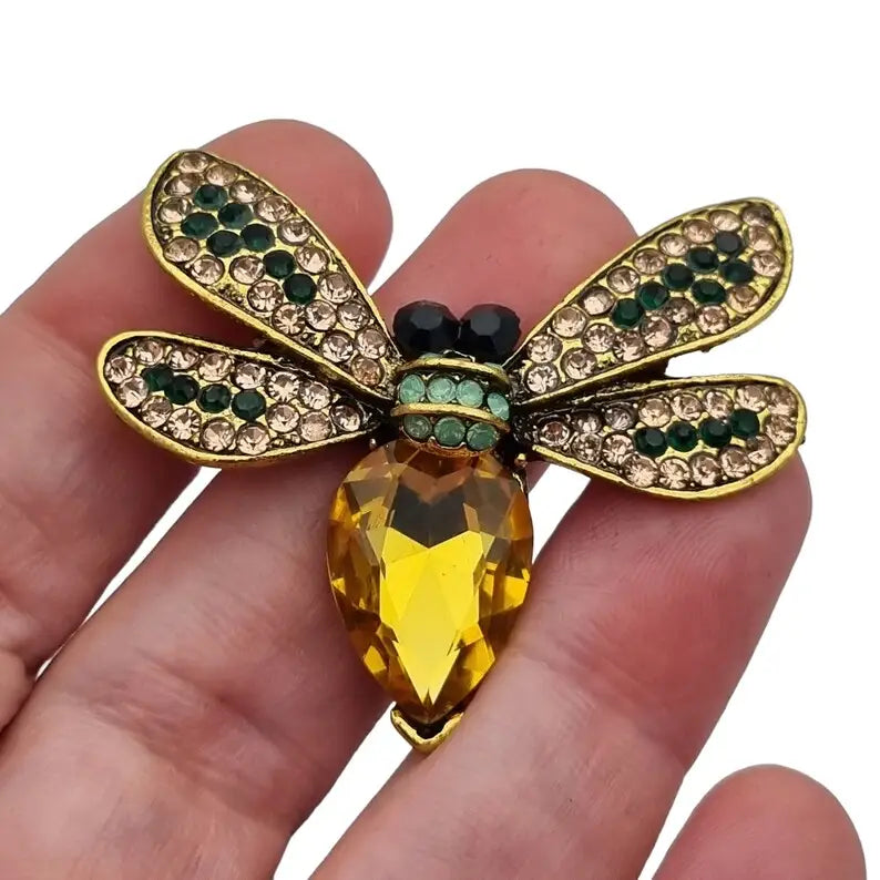 Broche de abeja bisutería alfiler amarillo y verde Circa 2000 Joyería antigua
