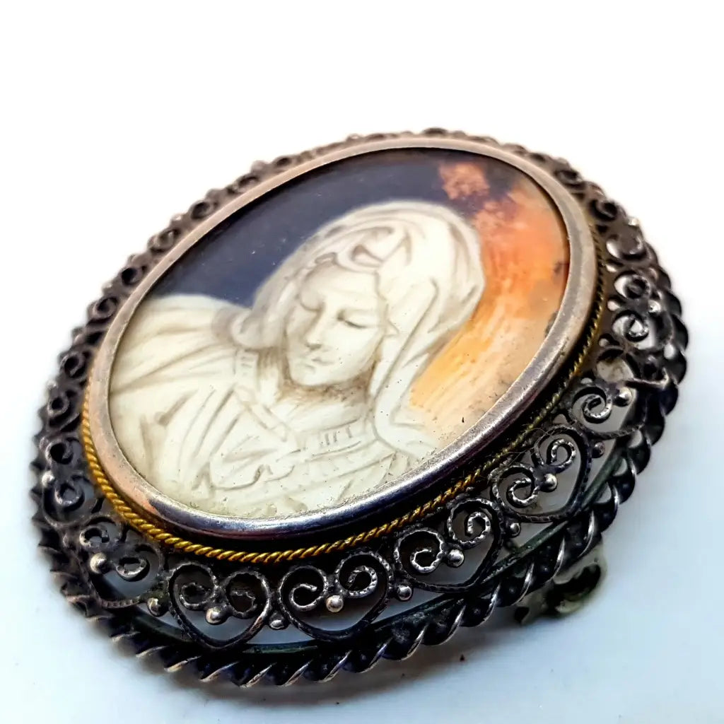 Broche alfiler virgen maria plata pintada a mano regalos religiosos para mujer