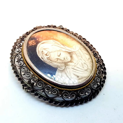 Broche alfiler virgen maria plata pintada a mano regalos religiosos para mujer