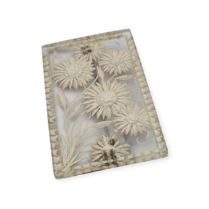 Broche antiguo años 40-50 en lucite transparente con flores talladas