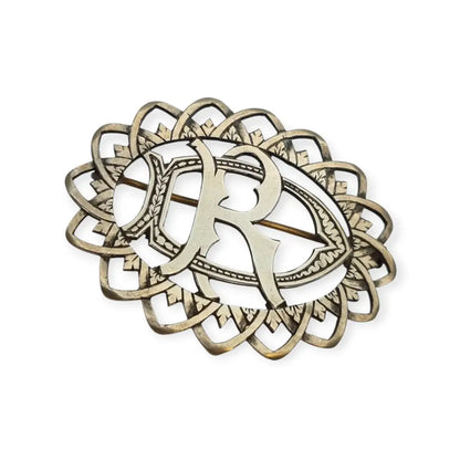 Broche antiguo iniciales “DR” o ’RD’ calado en plata Circa 1940. LaBizarreSusu