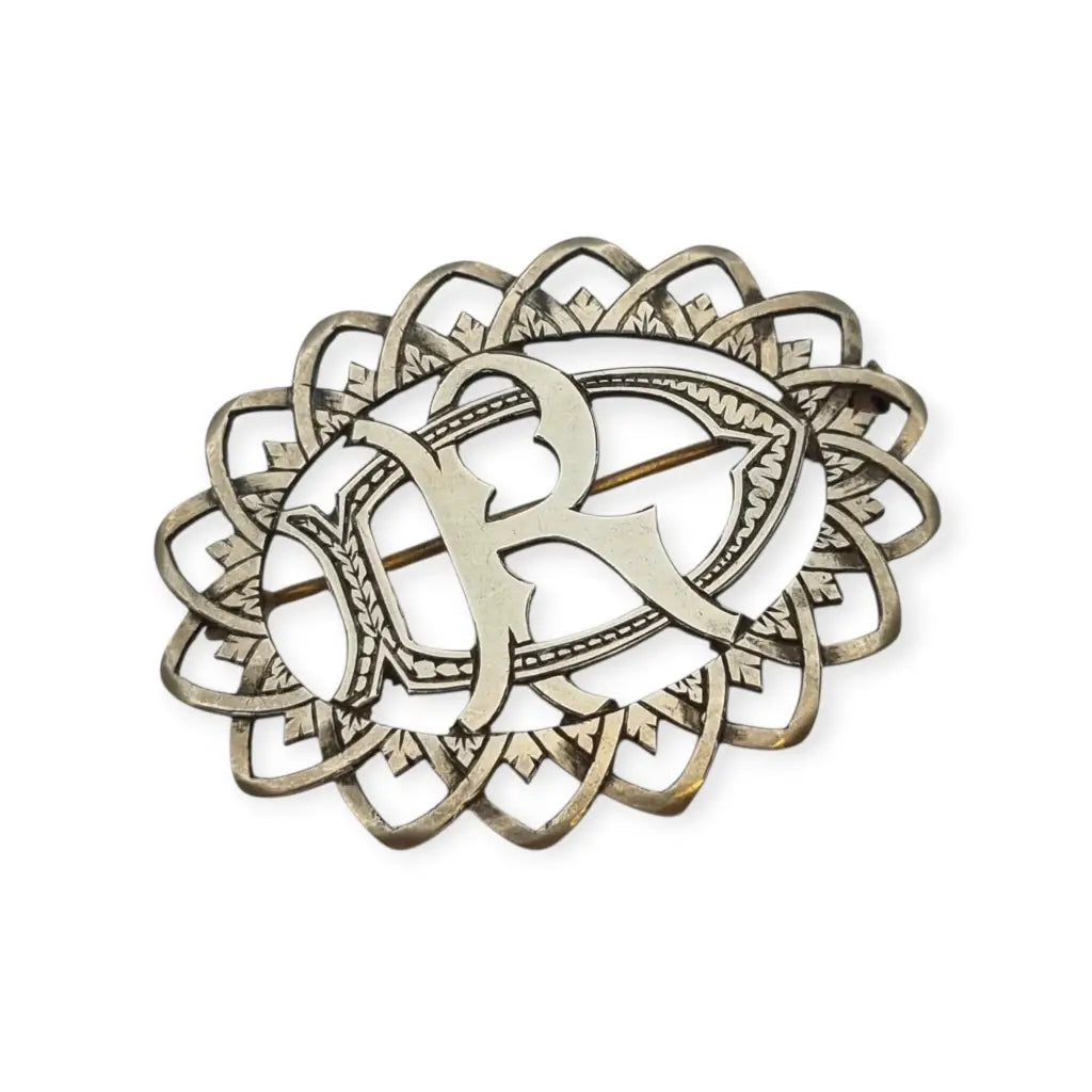 Broche antiguo iniciales “DR” o ’RD’ calado en plata Circa 1940. LaBizarreSusu