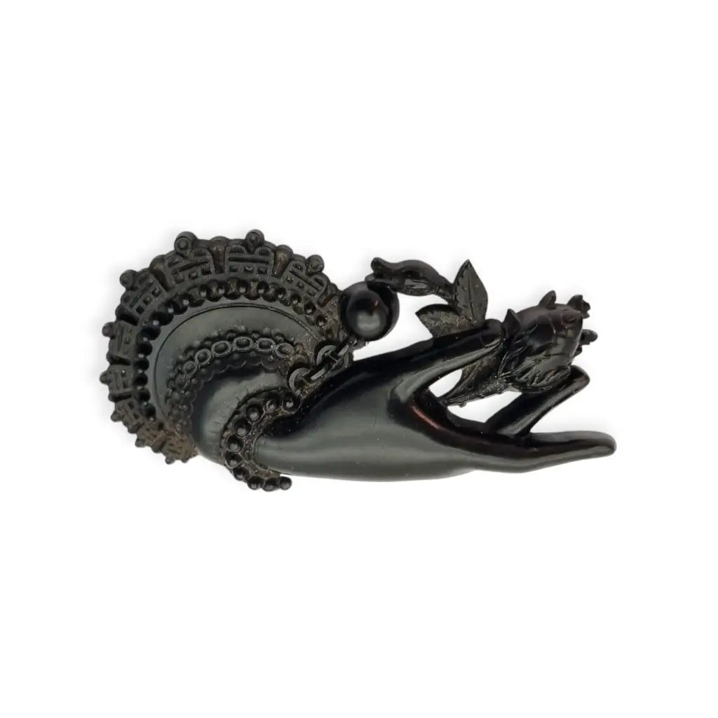 Broche antiguo victoriano en forma de mano sosteniendo flor Vulcanita Joya
