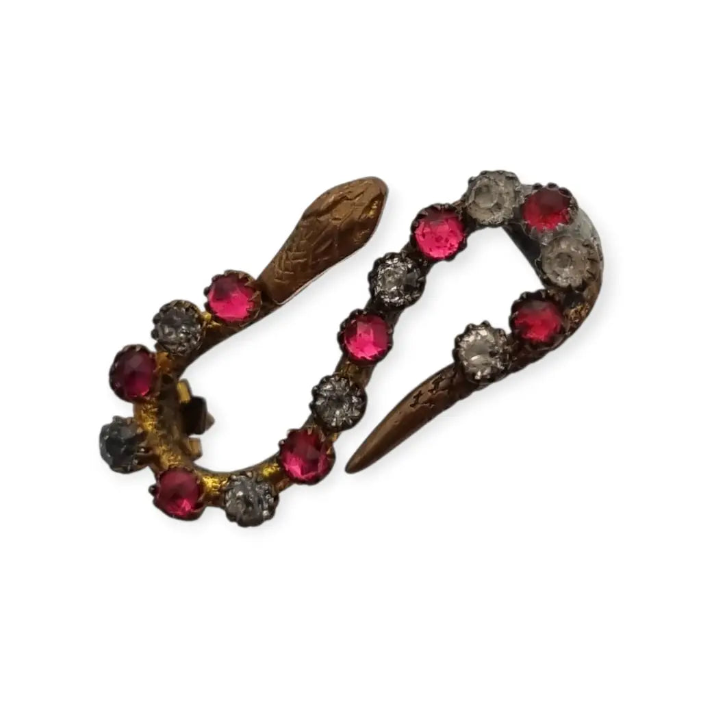 Broche antiguo victoriano en forma de serpiente con strass rosas