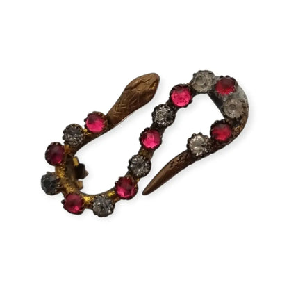 Broche antiguo victoriano en forma de serpiente con strass rosas