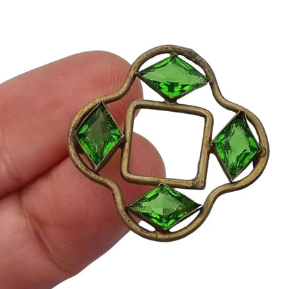 Broche Art Nouveau 1900 Vintage con Cristales Verdes. - LaBizarreSusu