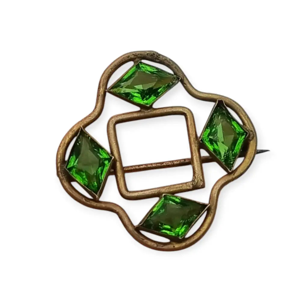 Broche Art Nouveau 1900 Vintage con Cristales Verdes. - LaBizarreSusu