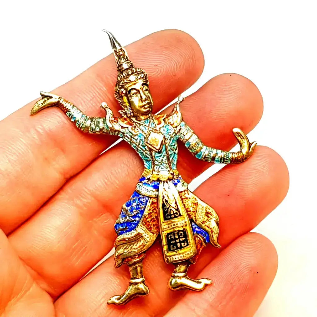 Broche bailarina de plata con esmaltes. Circa 1970. Joyas antiguas y vintage.