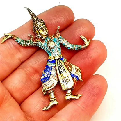 Broche bailarina de plata con esmaltes. Circa 1970. Joyas antiguas y vintage.