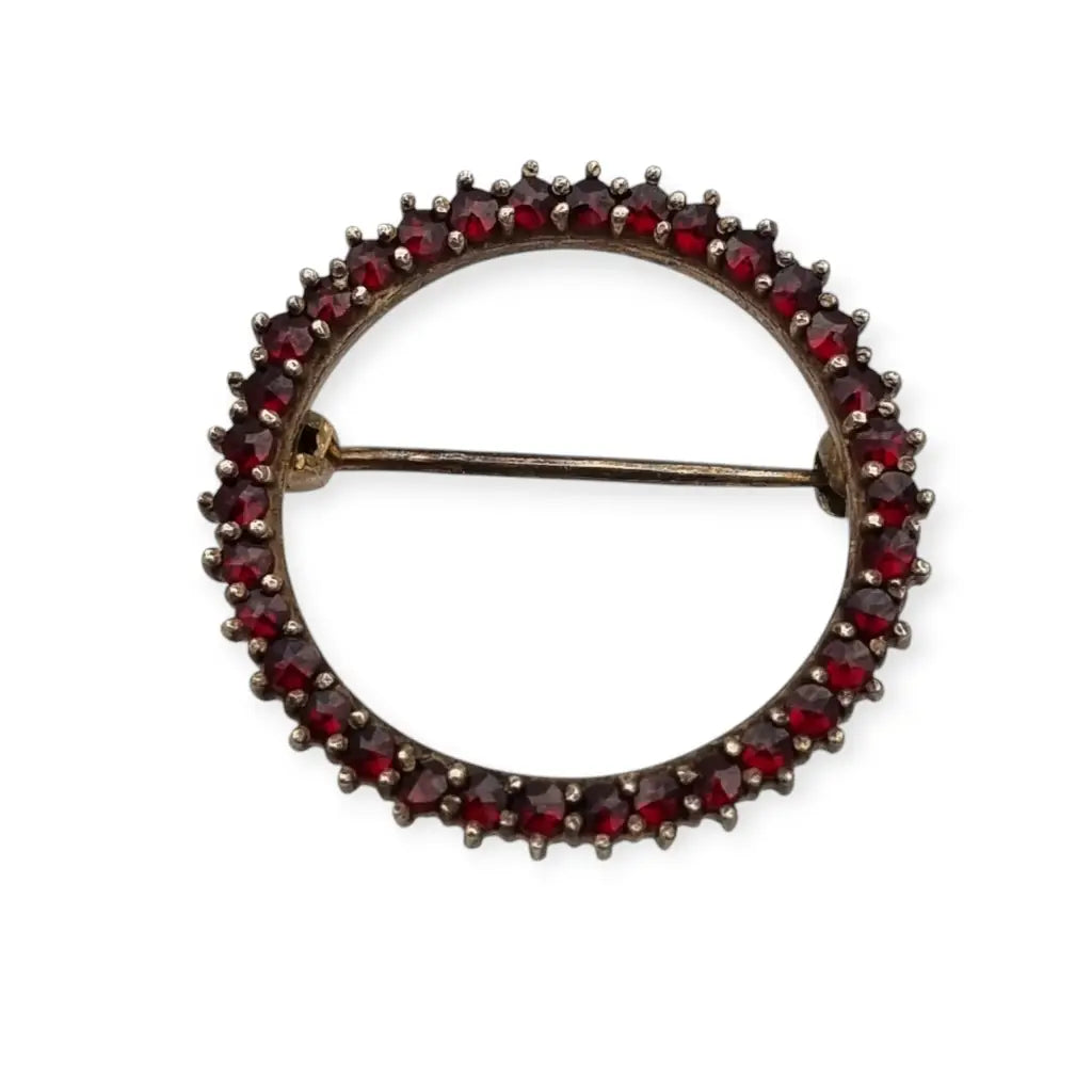 Broche Círculo Vintage de Granates en Tono Dorado Años 80 LaBizarreSusu
