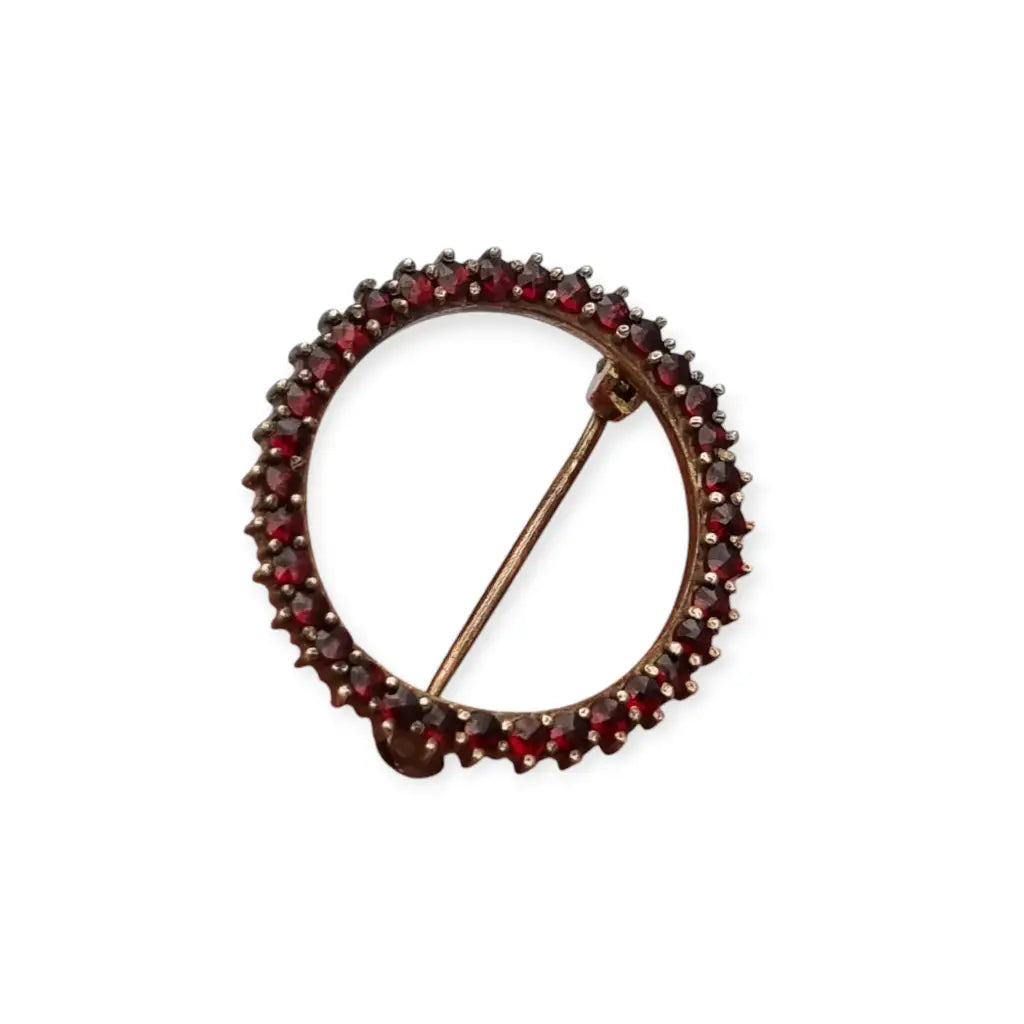 Broche Círculo Vintage de Granates en Tono Dorado Años 80 LaBizarreSusu
