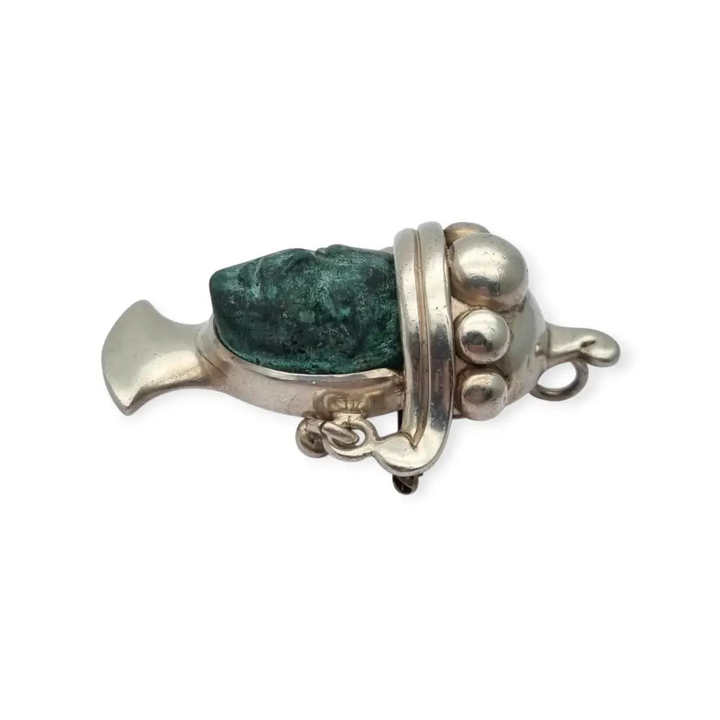 Broche colgante Cara vintage mexicano en plata 925 y piedra tallada Taxco CPC