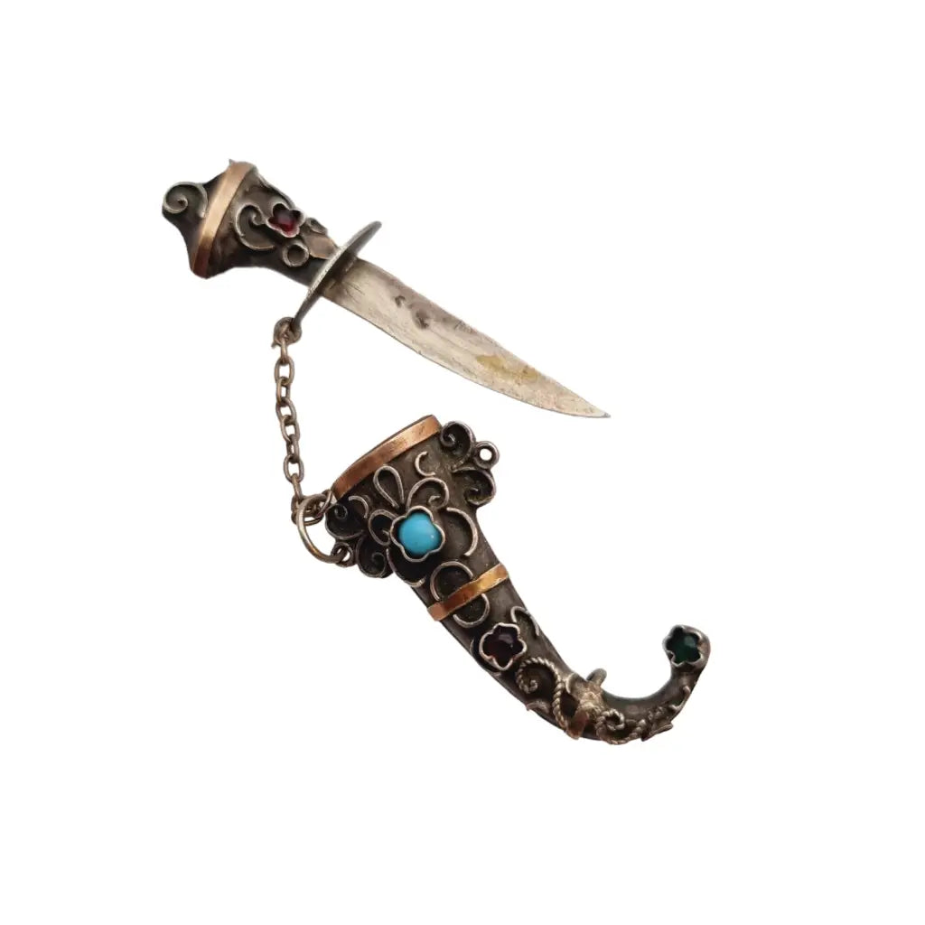 Dagger brooch made of antique silver and views of gold and stones, original  gifts. - – LaBizarreSusu